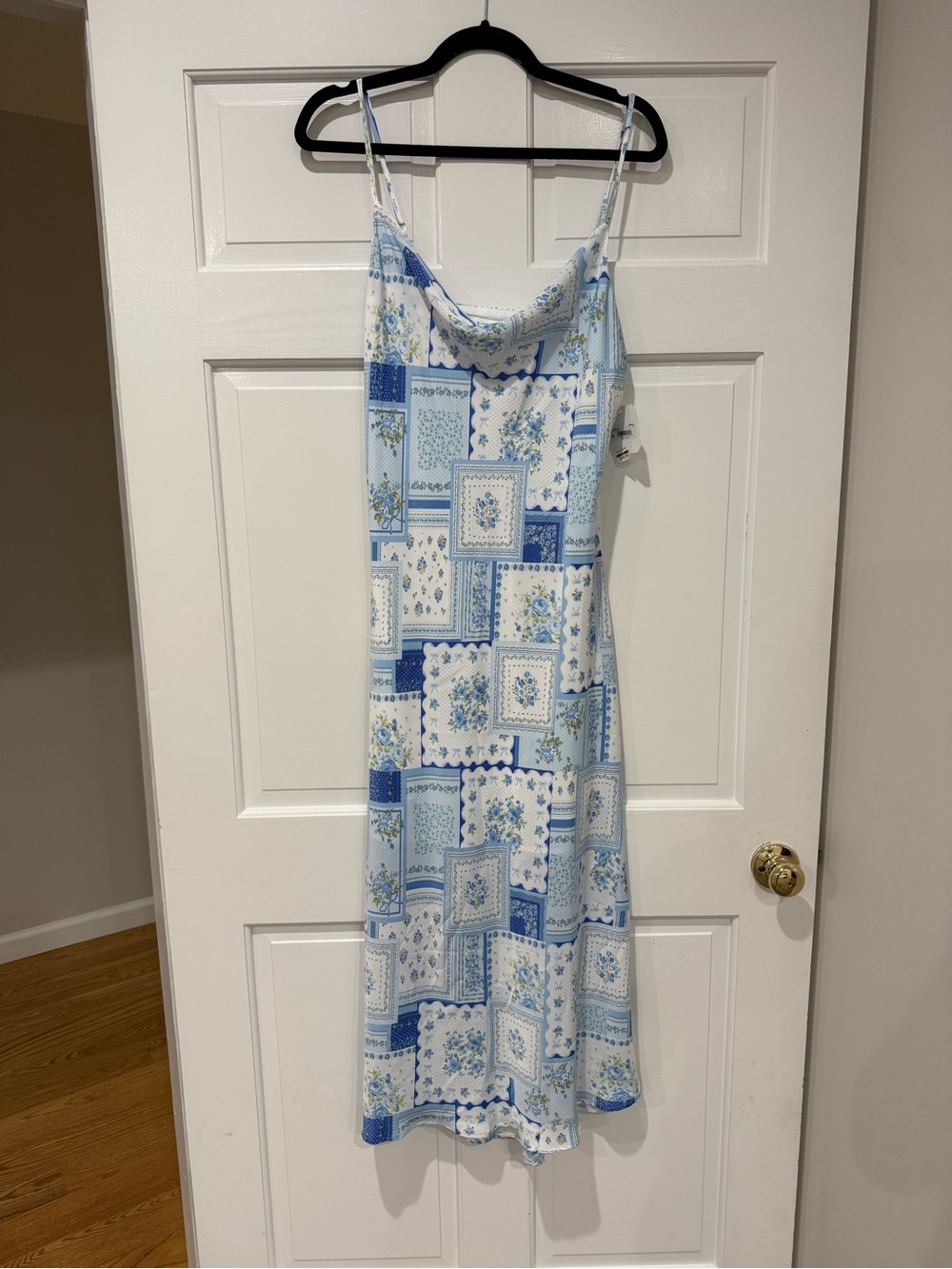 Altar'd State Blue and White Patchwork Midi Dress